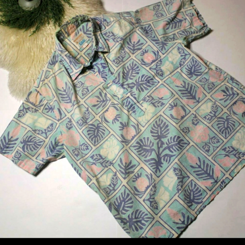 Vintage Hawaiian Floral 1/4 Button Down Shirt/Top